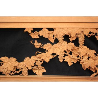 大島五雲 井波彫刻大作 葡萄と栗鼠 2枚1組　X091Y 