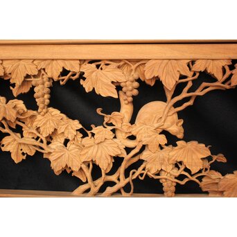 大島五雲 井波彫刻大作 葡萄と栗鼠 2枚1組　X091Y 