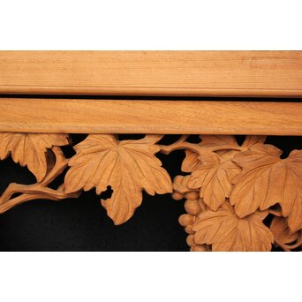 大島五雲 井波彫刻大作 葡萄と栗鼠 2枚1組　X091Y 