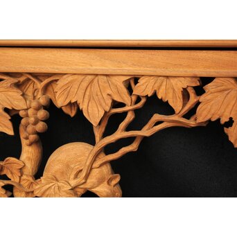 大島五雲 井波彫刻大作 葡萄と栗鼠 2枚1組　X091Y 