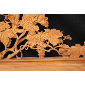 大島五雲 井波彫刻大作 葡萄と栗鼠 2枚1組　X091Y 