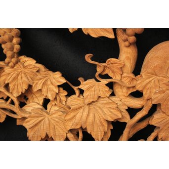 大島五雲 井波彫刻大作 葡萄と栗鼠 2枚1組　X091Y 