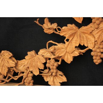 大島五雲 井波彫刻大作 葡萄と栗鼠 2枚1組　X091Y 