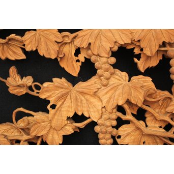 大島五雲 井波彫刻大作 葡萄と栗鼠 2枚1組　X091Y 