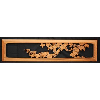 大島五雲 井波彫刻大作 葡萄と栗鼠 2枚1組　X091Y 