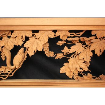 大島五雲 井波彫刻大作 葡萄と栗鼠 2枚1組　X091Y 