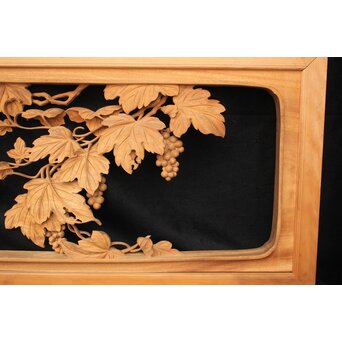 大島五雲 井波彫刻大作 葡萄と栗鼠 2枚1組　X091Y 