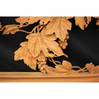 大島五雲 井波彫刻大作 葡萄と栗鼠 2枚1組　X091Y 