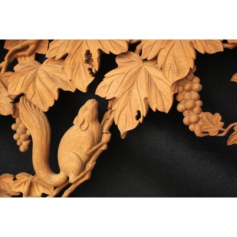 大島五雲 井波彫刻大作 葡萄と栗鼠 2枚1組　X091Y 