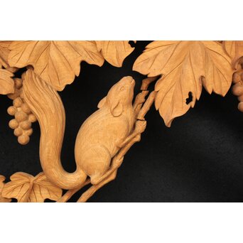 大島五雲 井波彫刻大作 葡萄と栗鼠 2枚1組　X091Y 