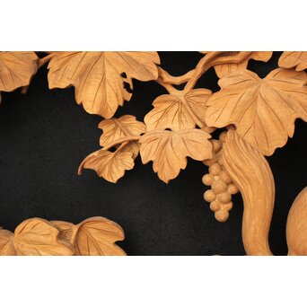 大島五雲 井波彫刻大作 葡萄と栗鼠 2枚1組　X091Y 