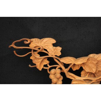 大島五雲 井波彫刻大作 葡萄と栗鼠 2枚1組　X091Y 