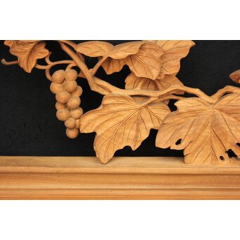 大島五雲 井波彫刻大作 葡萄と栗鼠 2枚1組　X091Y 