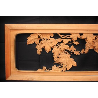 大島五雲 井波彫刻大作 葡萄と栗鼠 2枚1組　X091Y 