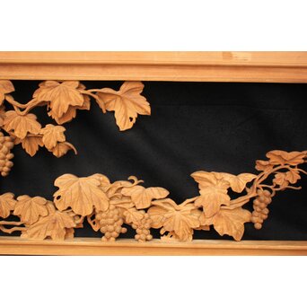 大島五雲 井波彫刻大作 葡萄と栗鼠 2枚1組　X091Y 