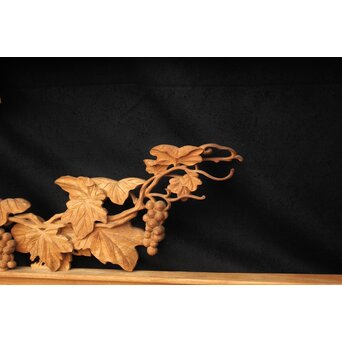 大島五雲 井波彫刻大作 葡萄と栗鼠 2枚1組　X091Y 