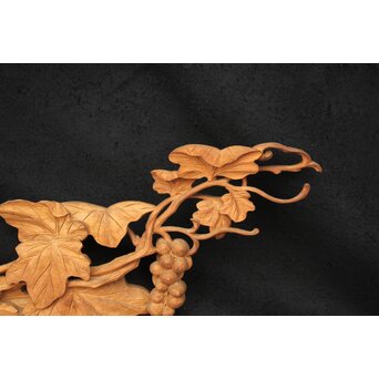 大島五雲 井波彫刻大作 葡萄と栗鼠 2枚1組　X091Y 