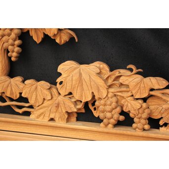 大島五雲 井波彫刻大作 葡萄と栗鼠 2枚1組　X091Y 