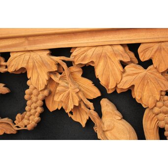 大島五雲 井波彫刻大作 葡萄と栗鼠 2枚1組　X091Y 