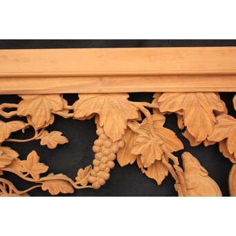 大島五雲 井波彫刻大作 葡萄と栗鼠 2枚1組　X091Y 