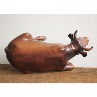 島田美晴 玉楠彫 木彫臥牛　X094 