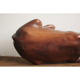 島田美晴 玉楠彫 木彫臥牛　X094 