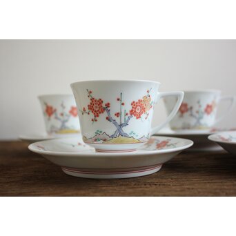 十三代 酒井田 柿右衛門 梅菊文珈琲碗 6客1組　P098 