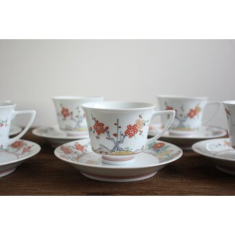 十三代 酒井田 柿右衛門 梅菊文珈琲碗 6客1組　P098 