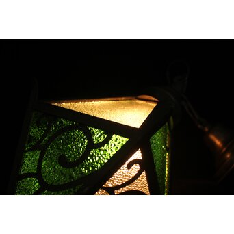 緑色ガラスの唐草文多角照明　A1929Y 