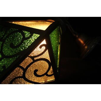 緑色ガラスの唐草文多角照明　A1929Y 