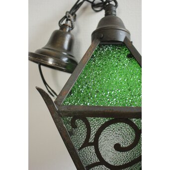 緑色ガラスの唐草文多角照明　A1929Y 