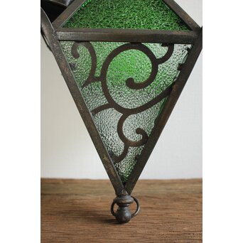 緑色ガラスの唐草文多角照明　A1929Y 