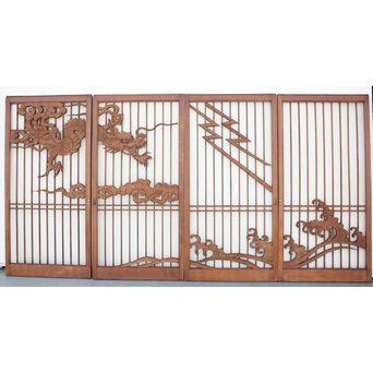 龍木彫大型書院 4枚1組　R2438