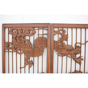 龍木彫大型書院 4枚1組　R2438 