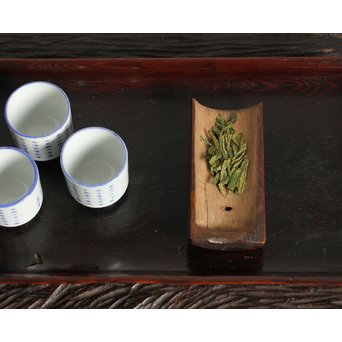 時代竹彫茶合/茶箕　U065 