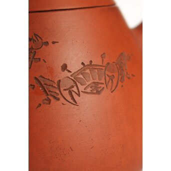 二代 山田常山 蟹図 常滑朱泥茶壷/急須/茶壺 P105 