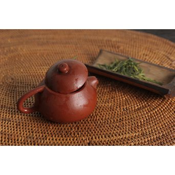 清末 昇軒款 朱泥梨皮文旦壺 /急須/茶壷　P106 