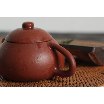 清末 昇軒款 朱泥梨皮文旦壺 /急須/茶壷　P106 