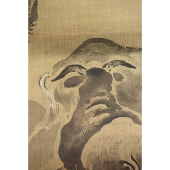 鶴澤探鯨 狩野派 まくり 彩色 絹本『牛』　Z076 