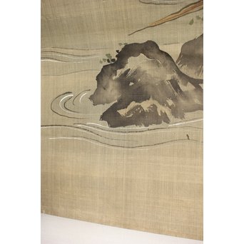 鶴澤探鯨 狩野派 まくり 彩色 絹本『白鷲』　Z079 