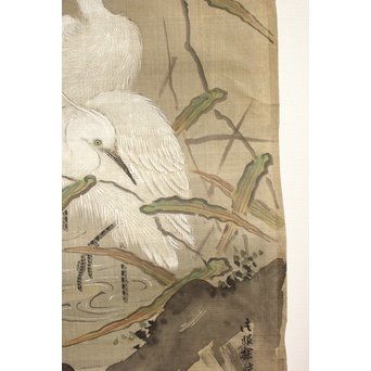 鶴澤探鯨 狩野派 まくり 彩色 絹本『白鷲』　Z079 