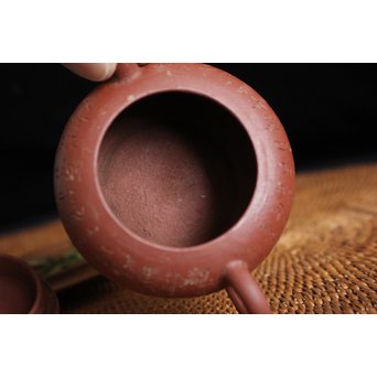 民初 漢詩彫朱泥急須/茶壷　P108 