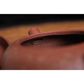 民初 漢詩彫朱泥急須/茶壷　P108 