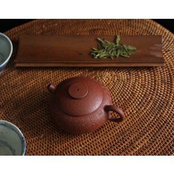 民初 漢詩彫朱泥急須/茶壷　P108 