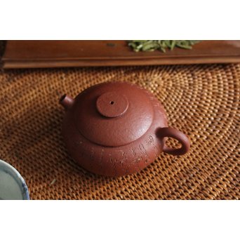 民初 漢詩彫朱泥急須/茶壷　P108 