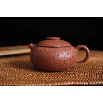 民初 漢詩彫朱泥急須/茶壷　P108 