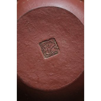 民初 漢詩彫朱泥急須/茶壷　P108 