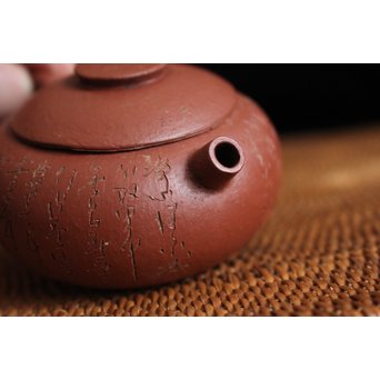 民初 漢詩彫朱泥急須/茶壷　P108 