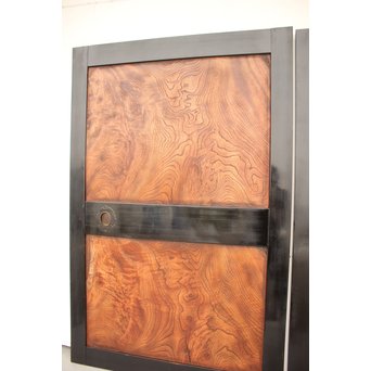 良杢 大型欅黒枠帯戸 4枚1組　B950Y 