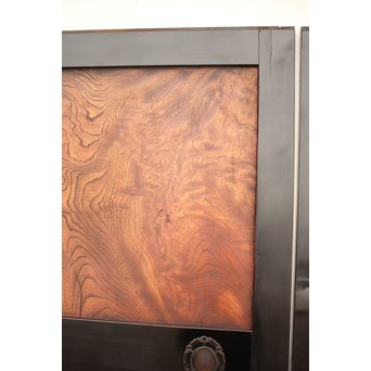 良杢 大型欅黒枠帯戸 4枚1組　B950Y 